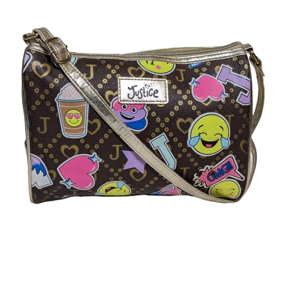 Justice Brown and Gold Strap  Multicolor Crossbody Bag